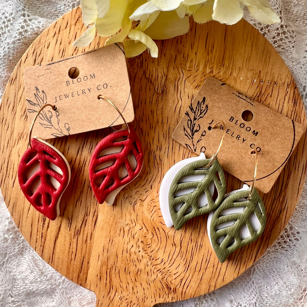 Fall Leaf Hoops-red & cream