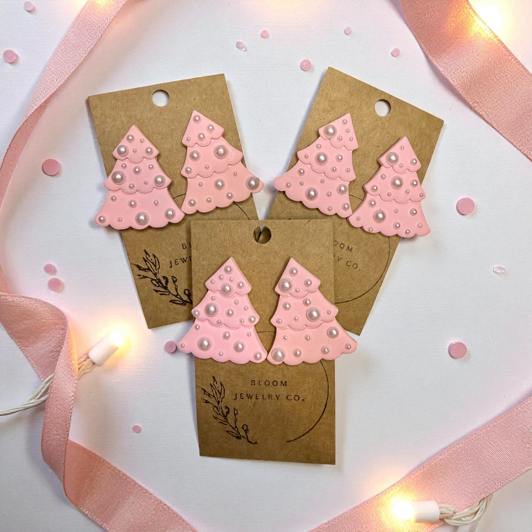 Pink & pearl Christmas tree studs